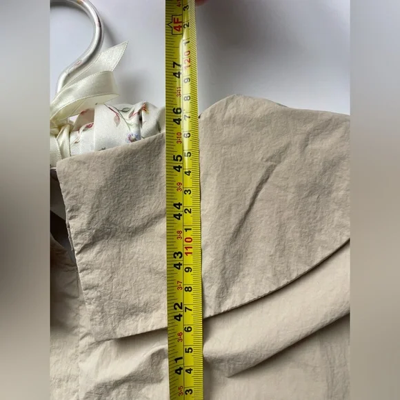 Masion Limo Beige Midi Dress Puff Sleeve Drawstring Waist Minimalist Chic - Picture 9 of 9